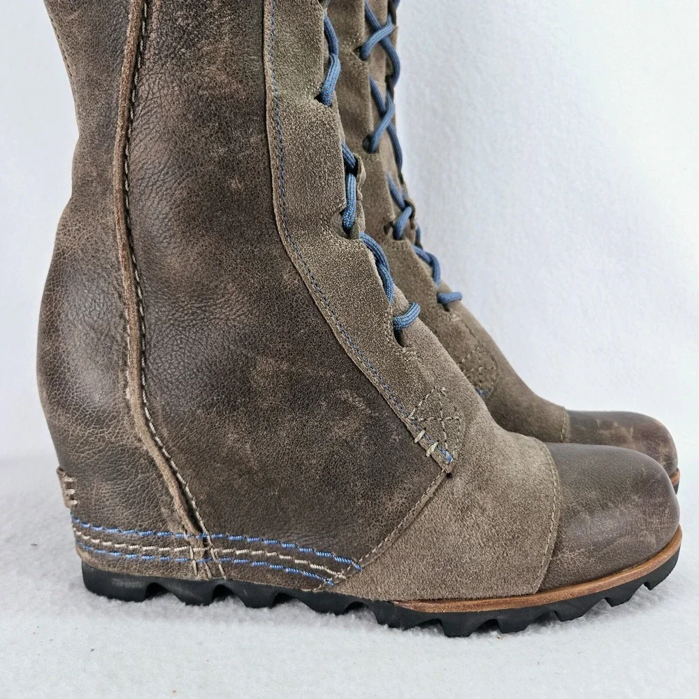 Sorel Boots Womens 9.5 Brown Gray Cate The Great Leather Hidden Wedge Waterproof